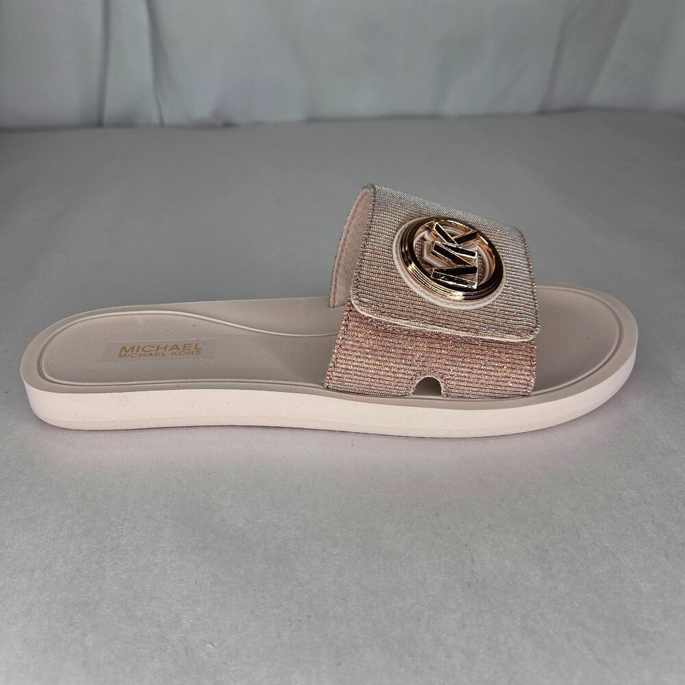 NWT Michael Kors MK Charm Slide Flat Sandals Soft Pink/ Rose Gold - Picture 3 of 7